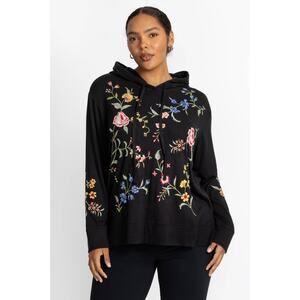 JOHNNY WAS COZY HOODED SWEATSHIRT TUNIC Sophie Hoodie Floral Embroidered Size XS